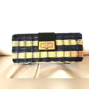 J. Crew wicker clutch navy beige